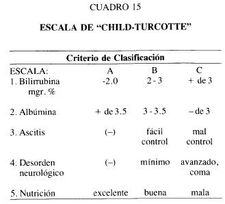 Cuadro 15 escala de "child-turcotte"