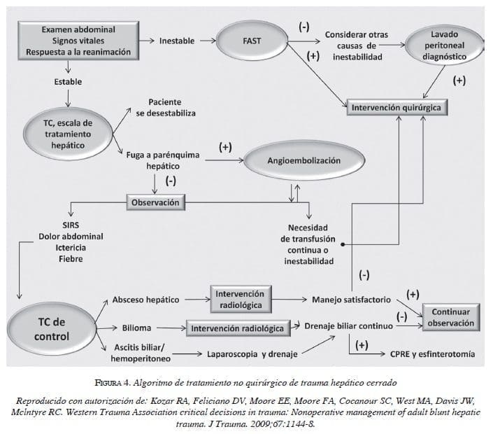 Algoritmo Trauma no quirurgico de trauma hepatico cerrado