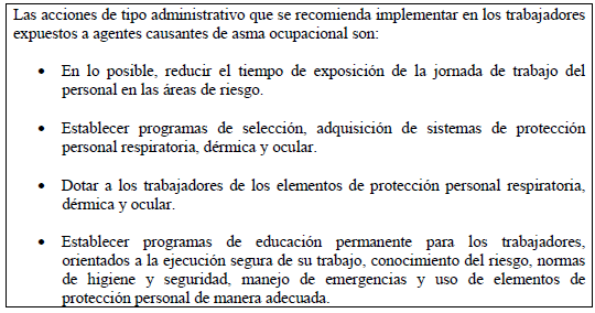 Acciones de tipo administrativo en trabajadores, Asma Ocupacional