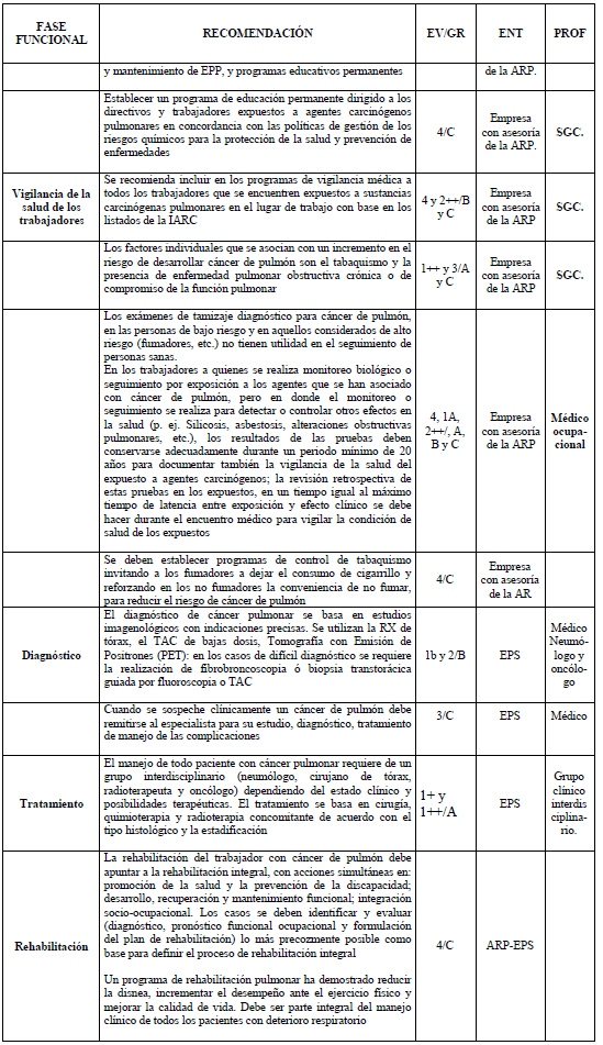 Matriz Responsabilidades - Cáncer de Pulmón en el Trabajo