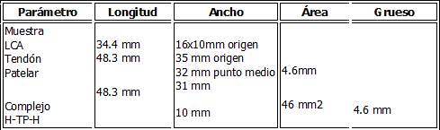 Características morfométricas Ligamento Cruzado