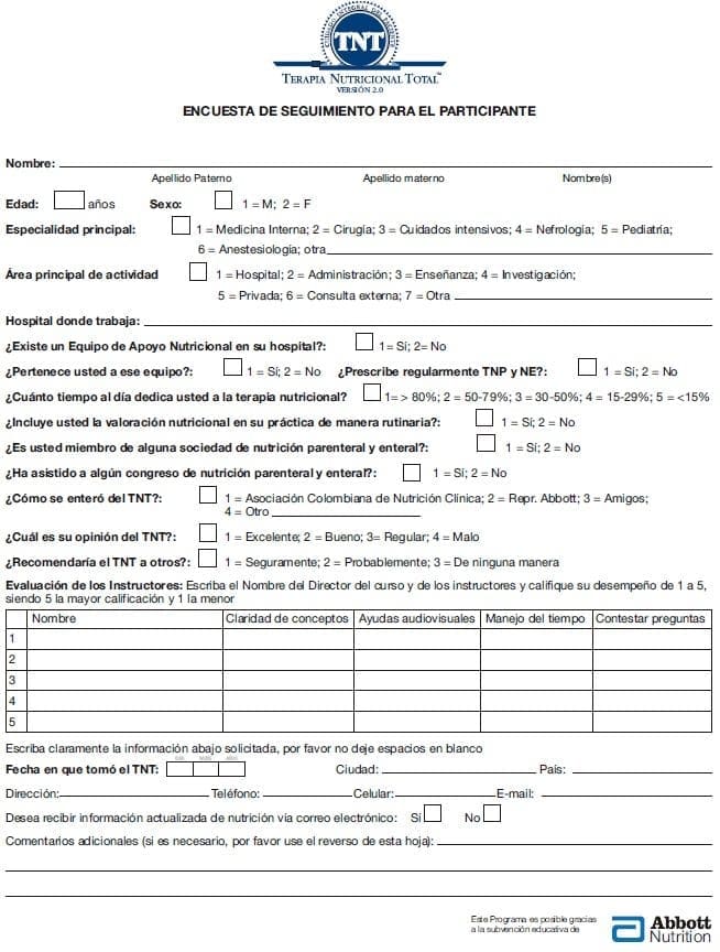 Encuesta del curso de Terapia Nutricional Total