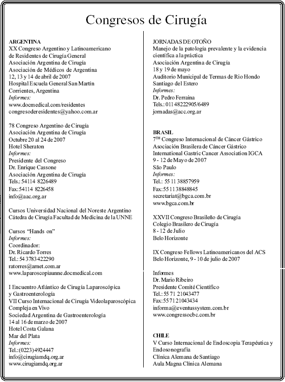 Cirugía Volumen 22 No. 1, Congresos 1