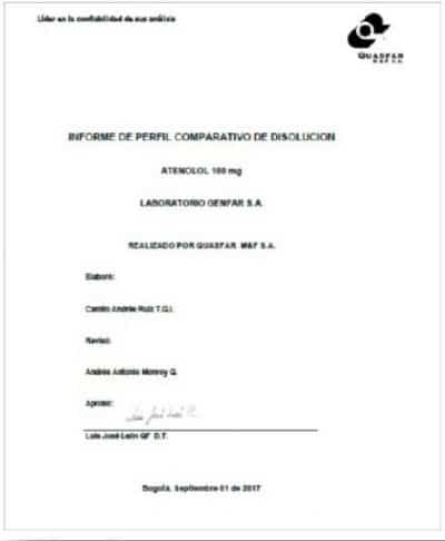 Atenolol: Informe de Perfil Comparativo de Disolución Atenolol: Informe de Perfil Comparativo de Disolución