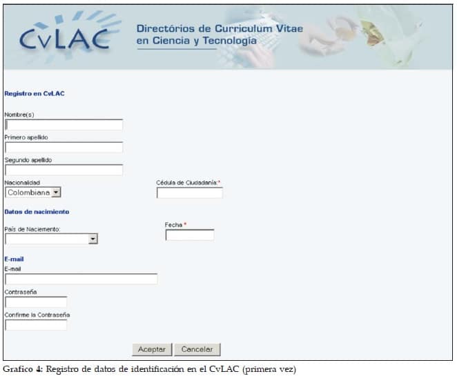 Registro de datos de identificación en el CvLAC (primera vez)