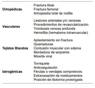 Causas comunes del síndrome compartimental agudo del miembro inferior