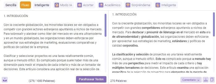 Parafraseo en modo flujo